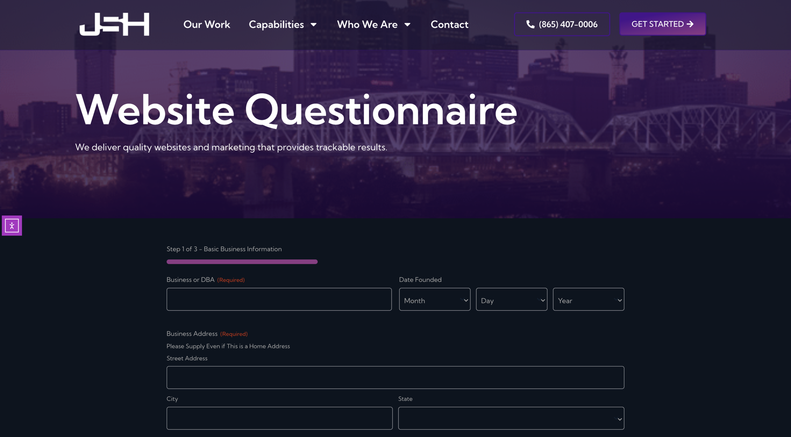 Website Details Questionnaire Form